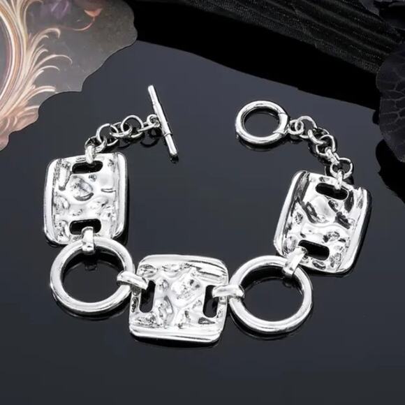 Stainless Steel Statement Bracelet Chain Link Boho Hammered Statement Piece - Picture 1 of 7